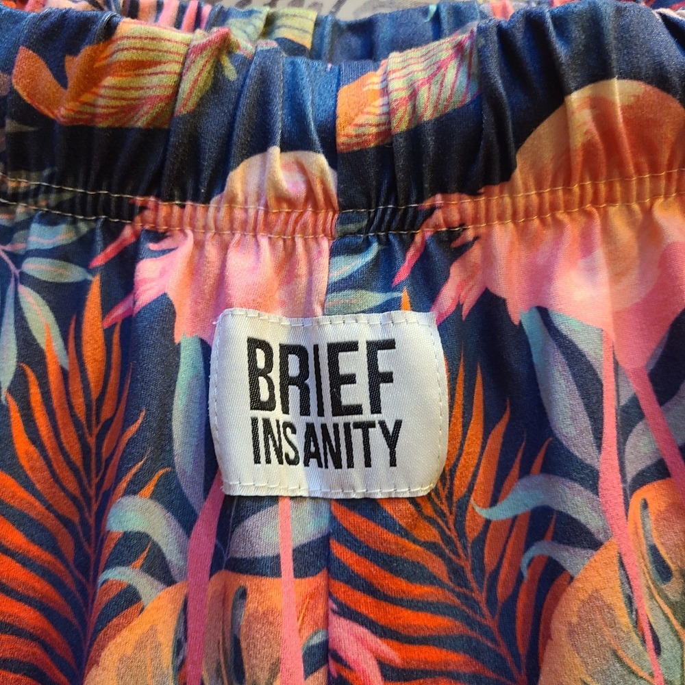 Brief Insanity Pajama Pants Womens Large Navy Pink Flamingo Tropical Excellent - Picture 3 of 8